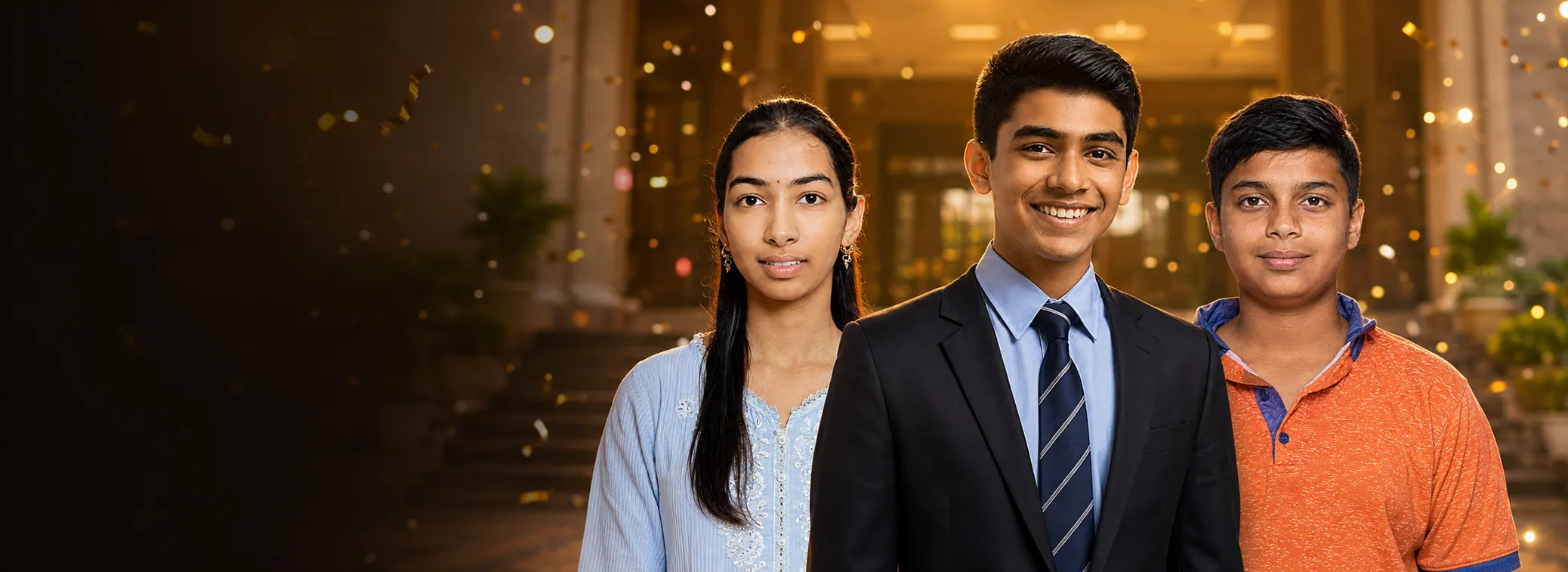 Scholar Academy toppers Vedant Patil, Arya Shinde, and Sidharth Desai celebrating their board exam success